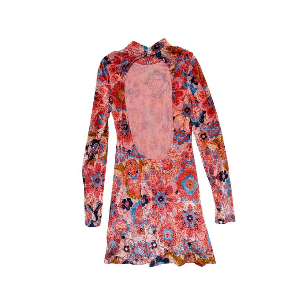 Free People Della Velvet Mini Dress Pink Floral Open Back Tea Party S NWOT New - Picture 5 of 8